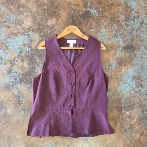 Vintage 90s Silk Embroidered Vest Size 14 Purple Fairy Whimsygoth Plum Gothic